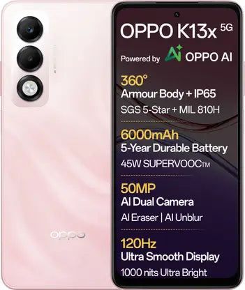OPPO K13x 5G 6000mAh and 45W SUPERVOOC Charger & AI
